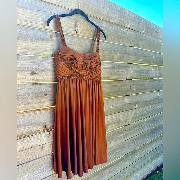 Y2K Cache Brown Beaded Cocktail Dress - Picture 2 of 5